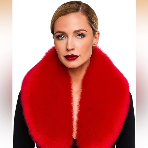 Accessories - Luxurious Red Faux Collar Scarf w side string.